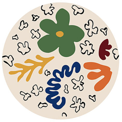 Tapis rond imprimé imitation cachemire 60x60cm pour salon, motif fleuri, sous canapé ou table basse (1/5)
