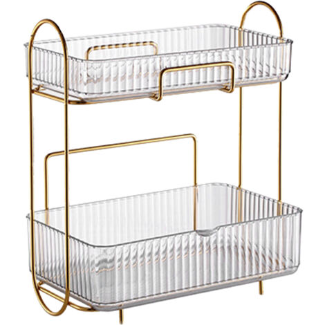 Organisateur de Maquillage 2 Niveaux Transparent pour Salle de Bain, Grande Capacité Étagère Cosmétique pour Commode de Chambre (1/5)