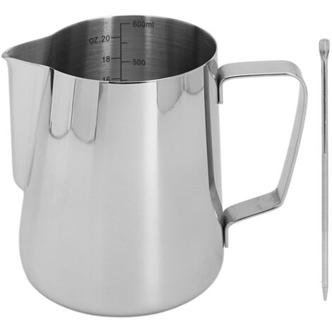Pitcher à lait inoxydable 304, 600 ml, avec stylo latte art et échelle intérieure pour mousser et créer des motifs sur café (1/5)
