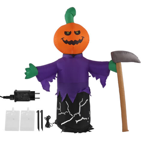 Décoration Halloween Gonflable 5 Pieds - Citrouille Mort et Hache avec Lumières LED, Étanche IP44, pour Extérieur/Jardin, Prise EU 220-240V (1/5)