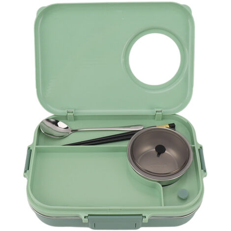 Boîte Bento Isotherme 4 Compartments 1200ml Acier Inoxydable 304 avec Bol à Soupe et Couverts pour Déjeuner Bureau École Vert (1/5)