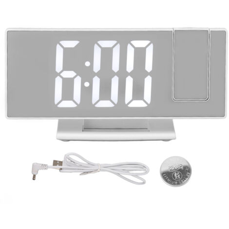 Réveil Projection Murale Numérique avec Grand Écran LED et Design Miroir - Blanc (1/5)
