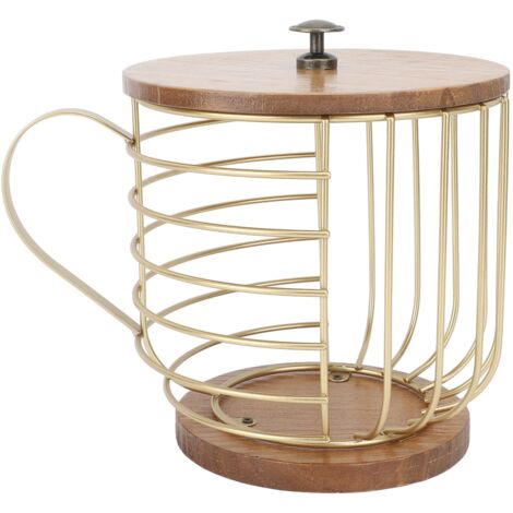 Support à Dosettes de Café en Fer Grande Capacité, Base en Bois Gain de Place, Organisateur de Stockage pour Dosettes, Couvercle Doré pour Bar à Café Maison (1/5)