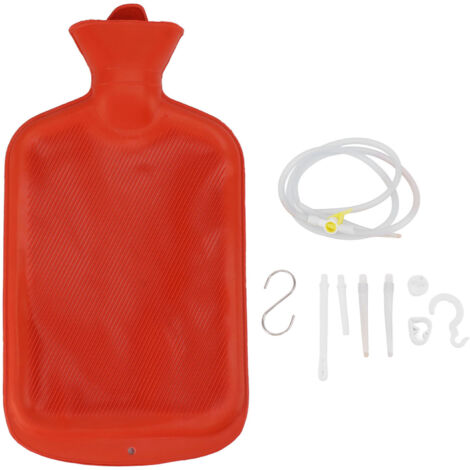 Kit de lavement 2L avec sac, longue tubulure et embouts réutilisables pour nettoyage du côlon et détox, débit d'eau réglable, rouge. (1/5)