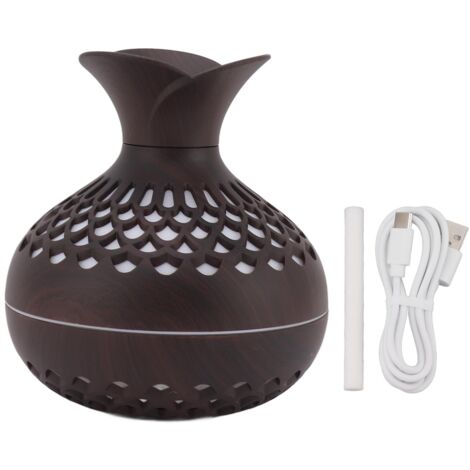Diffuseur d'Ambiance 300ml 2.5W USB Forme Vase - Fonctionnement Silencieux, Humidificateur d'Arome pour Bureau et Chambre, Marron Foncé (1/5)