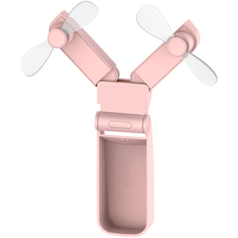 Ventilateur de Bureau USB Rechargeable Double Tête Pliable Mini Ventilateur Portable pour Voyage Intérieur Extérieur Rose
