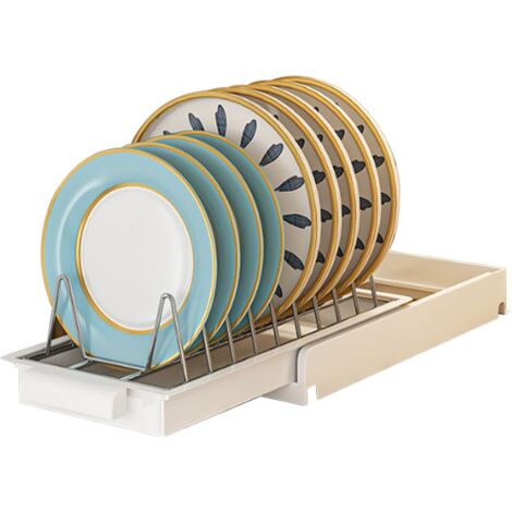 Organisateur de Tiroir Coulissant en Acier Inoxydable pour Rangement de Cuisine, Étagères Extensibles pour Assiettes et Ustensiles (1/5)
