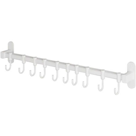 Rail de cuisine mural en aluminium avec 10 crochets pour ustensiles - 60 cm, gain de place