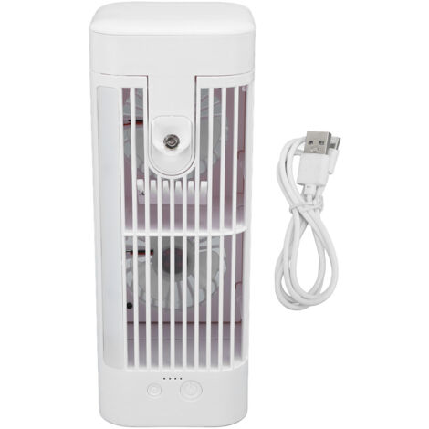 Ventilateur de bureau portable avec brumisateur, lumière nocturne et batterie 3600mAh - Refroidisseur d'air pour maison, bureau, dortoir (8.5x8.5x22 cm) (1/5)