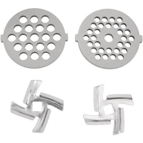 Disques et lames en acier inoxydable pour hachoir à viande - 2 lames tranchantes et 2 grilles de broyage (1/5)