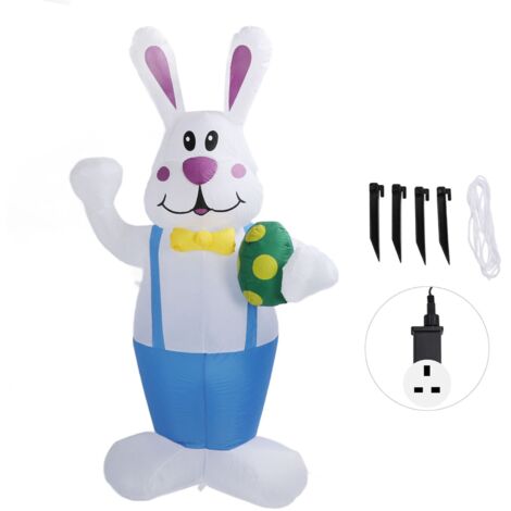 Lapin gonflable géant 6.2ft avec éclairage LED - Décoration extérieure facile à installer pour Pâques et Noël - Prise UK 220V (1/5)