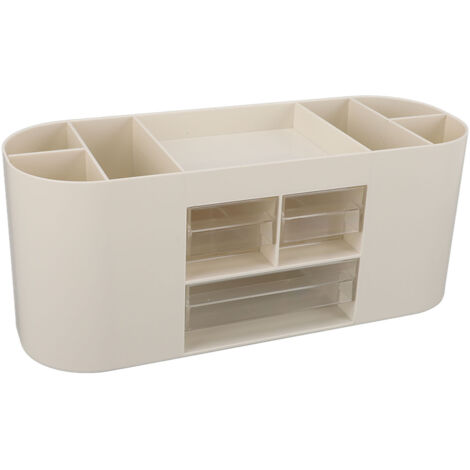 Porte-stylo avec tiroirs transparents - Organisateur de bureau blanc, rangement crayons grande capacité, multi-compartiments en plastique.