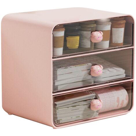Boîte de Rangement Cosmétique Tiroir, Organisateur Maquillage Étagère de Bureau Rose Grande pour Dortoir Étudiant Maison (1/5)
