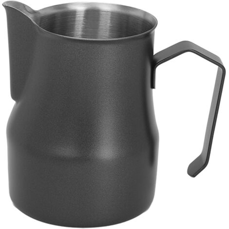 Pitcher à lait pour mousseur à café en acier inoxydable 304, tasse à lait vapeur avec bec verseur ergonomique, 450ML noir (1/5)