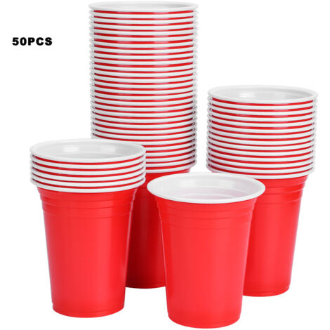 50 Pièces Gobelets Jetables 360ml Rouge pour Fête, Barbecue, Pique-nique et Jeux