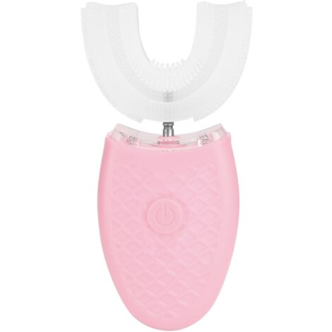 Brosse à dents électrique ultrasonique rechargeable en silicone, forme en U pour blanchiment des dents - Rose (1/5)