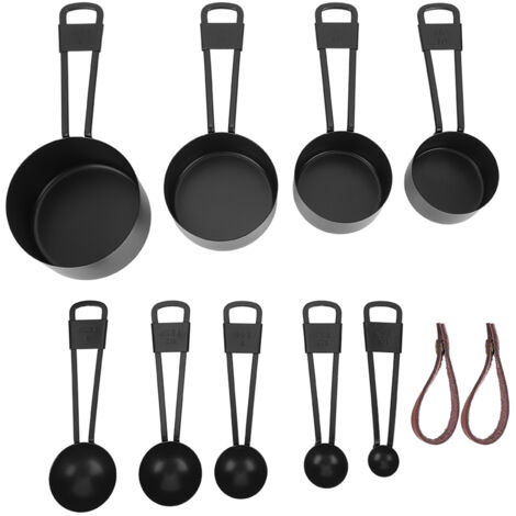 Ensemble de 9 Cuillères à Mesurer en Acier Inoxydable Noir avec Échelle pour Cuisine, Pâtisserie et Café (1/5)