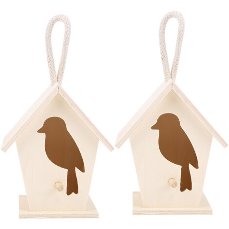 2 Pièces Nichoir en Bois Décoratif pour Jardin, Cabane à Oiseaux Extérieur pour Décor de Terrasse (1/5)