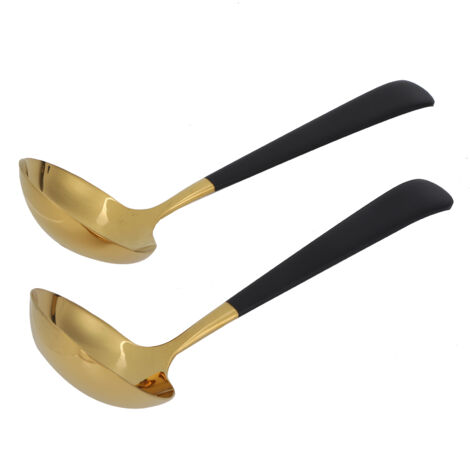 2PCS Cuillère à Soupe Acier Inoxydable Écumoire Cuillère Percée Ustensile de Cuisine Noir Or (1/5)