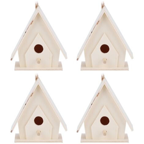 4 Maisons Miniatures en Bois pour Oiseaux - Décoration de Jardin et Cour