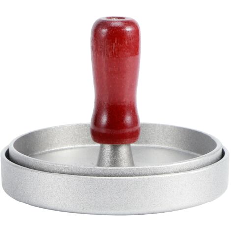 Moule à Hamburger en Alliage d'Aluminium Antiadhésif avec Manche en Bois pour Préparation de Steaks Hachés (1/5)