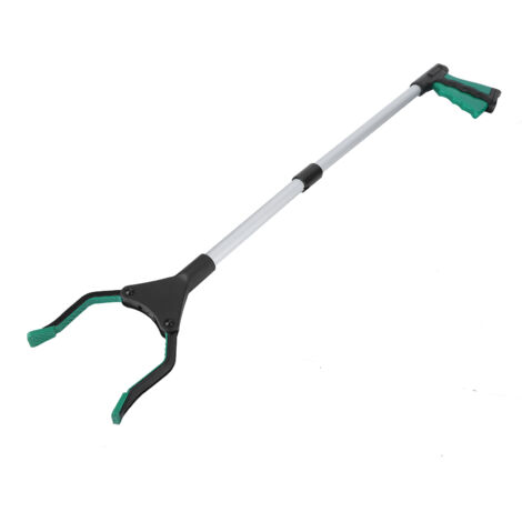 Pince à déchets pliable multifonction, outil de ramassage avec manche vert et tube argenté (1/5)