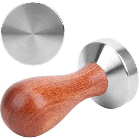 Tasseur à Café 51mm en Acier Inox avec Manche en Bois - Presse à Café Plate pour Barista (1/5)