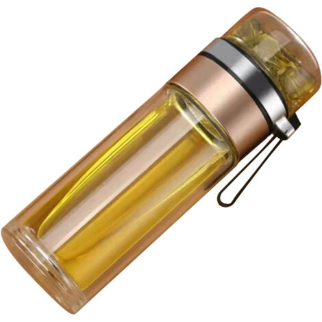 Bouteille à Thé en Verre Transparent avec Séparation Intégrée, Portable et Élégante en Or (1/5)