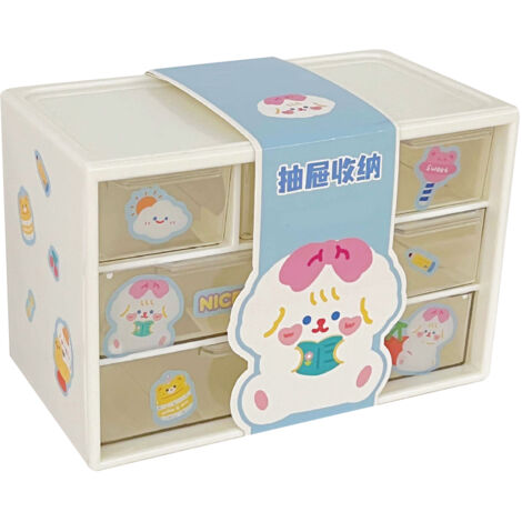 Organisateur de bureau en plastique blanc avec 6 tiroirs, rangement modulable 3 niveaux pour maison, dortoir ou bureau. (1/5)