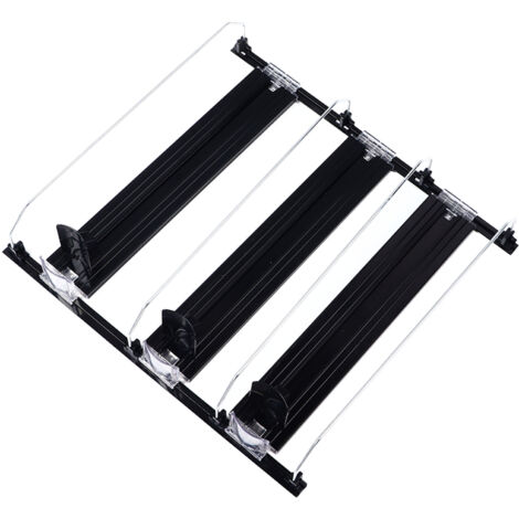 Organisateur de boissons pour réfrigérateur 38cm - Distributeur automatique de canettes ajustable en largeur, forme en E, pour canettes de 12oz, 16oz, 20oz - Noir (1/5)