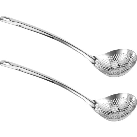 2PCS Cuillère à Pot Colander en Acier Inoxydable, Long Manche, Ustensile de Cuisine Portable (1/5)