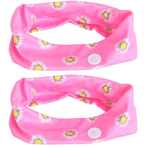 2 Bandeaux de Sport Polyester avec Boutons pour Yoga et Fitness - Rouge Rose (1/5)