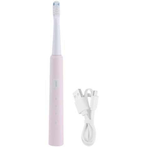 Brosse à dents électrique ultrasonique pour adultes, étanche, blanchissante, avec tête souple et charge USB, rose (1/5)