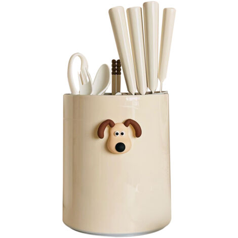 Cage de rangement multifonction pour couverts - Support tournant pour couteaux, fourchettes, baguettes, cuillères et ciseaux - Tube en plastique jaune crème (1/5)