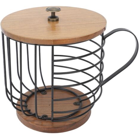 Support à Dosettes de Café en Fer, Grande Capacité, Base en Bois Économisant l'Espace, Organisateur de Stockage pour Dosettes, Noir avec Couvercle pour Bar à Café Maison (1/5)