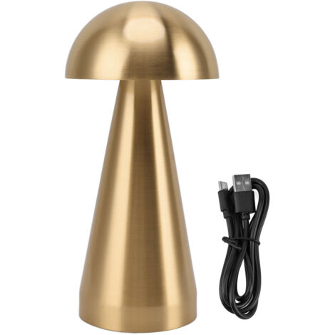 Lampe de Table LED Sans Fil en Forme de Champignon, 3 Températures de Couleur, Rechargeable par USB, Dimmable, pour Chambre et Salon, Dorée (1/5)