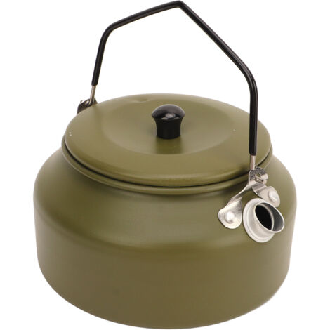 Bouilloire portable légère avec poignée ergonomique, texture élégante, idéale pour café, maison, camping, extérieur, couleur vert OD. (1/5)
