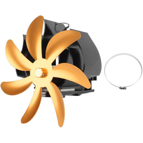 Ventilateur de Poêle à Bois 7 Pales Aluminium Silencieux, Accroche Murale à Energie Thermique avec Anneau de Fixation pour Cheminée, Camping, Doré (1/5)