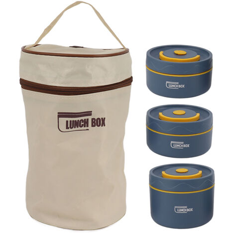 Boîte Repas Isotherme Ronde en Acier Inoxydable Anti-Fuite - Grande Capacité, Facile à Nettoyer - Idéale Bureau, Pique-nique, École (3 Contenants) (1/5)