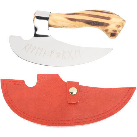 Hache à Pizza Viking avec Manche en Bois et Fourreau - Tête en Acier Inoxydable - Couteau à Pizza Viking (1/5)
