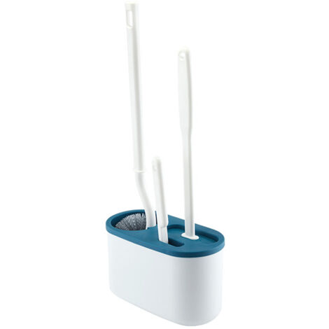4 Pièces Brosse de Toilette Bleue, Support Murale avec 3 Brosses pour Salle de Bain, Set de Nettoyage WC sans Éclaboussures (1/5)