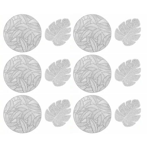 Set de 6 Dessous de Plat Ronds Isolants et 6 Dessous de Verre en Forme de Feuille Argenté pour Table (1/5)