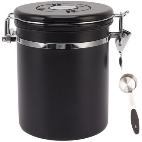 Boîte de Conservation à Café 1,5L en Acier Inoxydable 304 avec Valve d'Étanchéité, Marqueur de Date et Cuillère (12x15cm) (1/5)