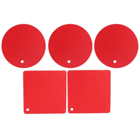 5 Pièces Dessous de Plat Silicone Antidérapant Résistant à la Chaleur pour Casseroles et Poêles - Modèle Alvéolé Rouge (1/5)