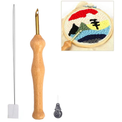 Kit de poinçon à broder avec aiguille à enfiler, manche en bois pour travaux d'aiguille, tricot et feutrage (1/5)