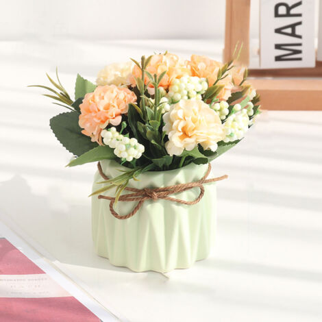 Fausses Fleurs Artificielles Hortensia en Pot avec Vase pour Décoration de Table à Manger Vert (1/5)