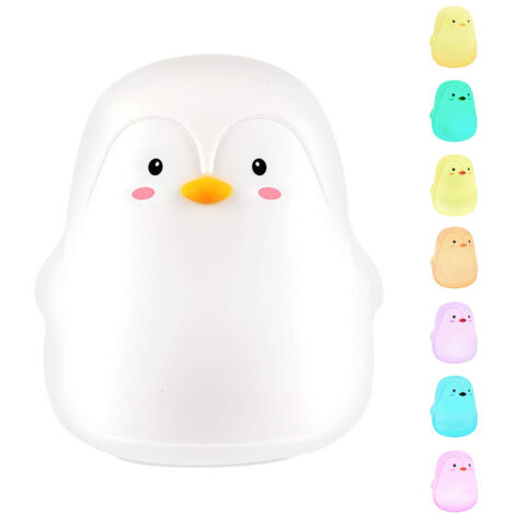 Lampe de Nuit Bébé Manchot LED 7 Couleurs - Veilleuse Enfant Douce et Silicone Souple - Idée Cadeau pour Naissance (1/5)
