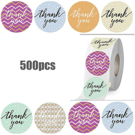 500 Étiquettes Ronde "Merci" - 8 Modèles Différents - Adhésifs Gratitude (1/5)