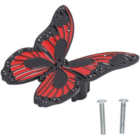 Poignée de porte en alliage de zinc papillon, design moderne et minimaliste pour meuble, armoire ou tiroir, couleur rouge. (1/5)