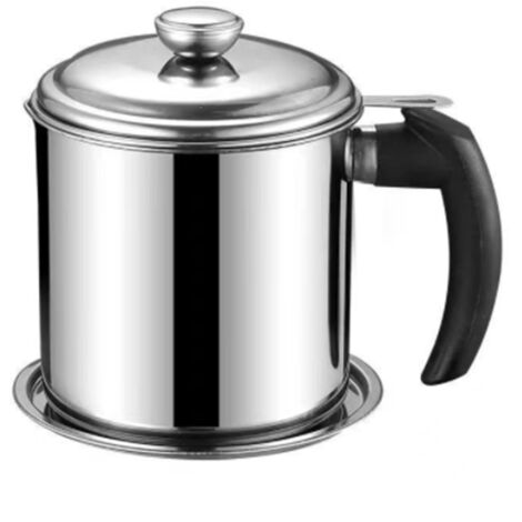 Filtre à Huile en Acier Inoxydable Alimentaire 1.8L avec Couvercle Anti-Poussière et Passoire à Graisse pour Cuisine, Poignée en Bois Électronique avec Plateau (1/3)